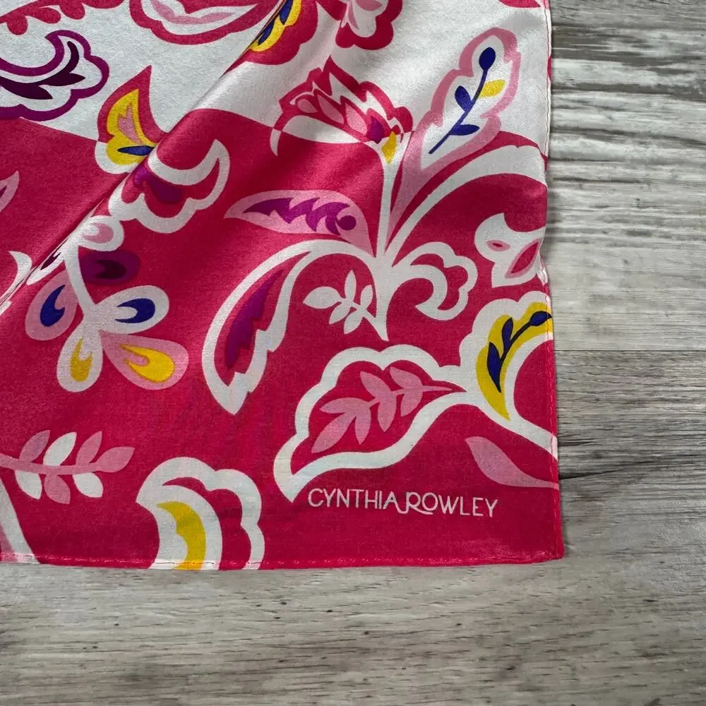 Cynthia Rowley Pink Silk Scarf Floral Y2K Resort Preppy Coastal Chic